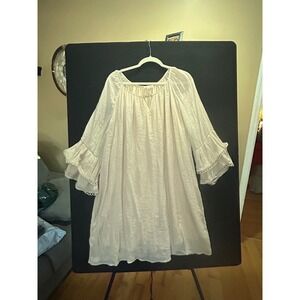 Indigo Rose 2X Beige Textured Bell Sleeve Tunic Dress Cottage Core Prairie Boho